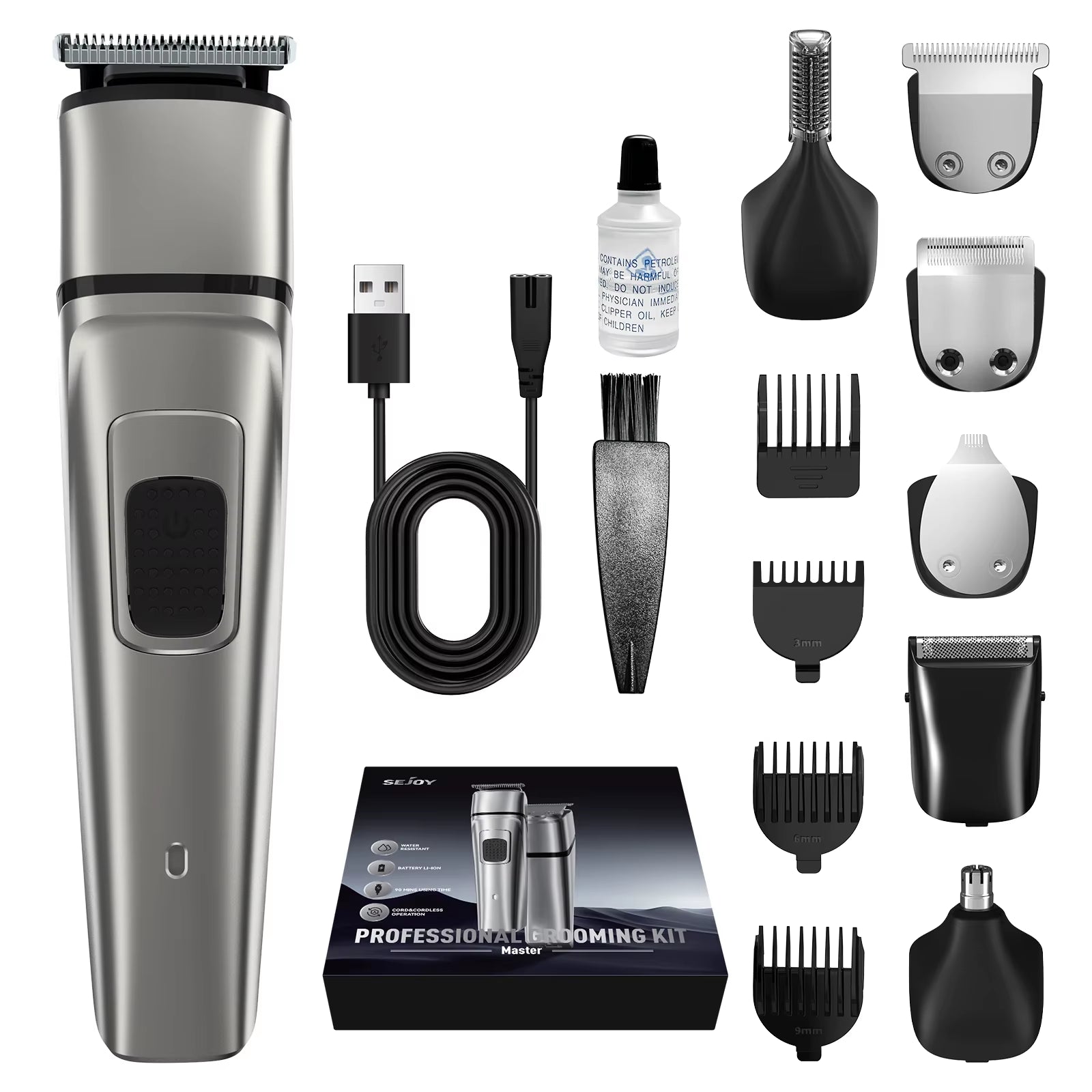MASTER Men'S Grooming Kit 5 in 1 Multifunctional Electric Hair Clippers Rechargeable Razor Men Beard Nose Trimmer