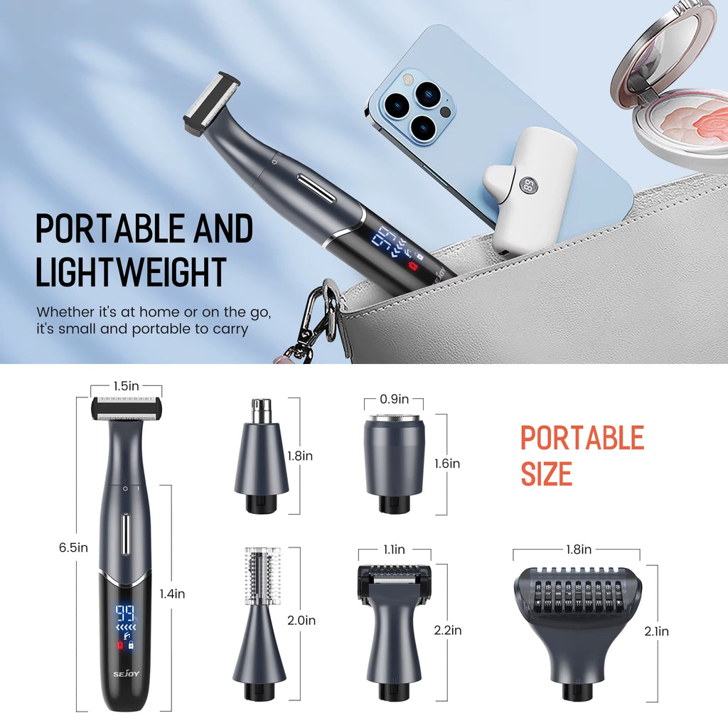 6 in 1 Body Hair Trimmer Kit Electric Beard Shaver Men&Women Nose Hair Trimmer Eyebrow Razor Portable Body Shaver IPX5