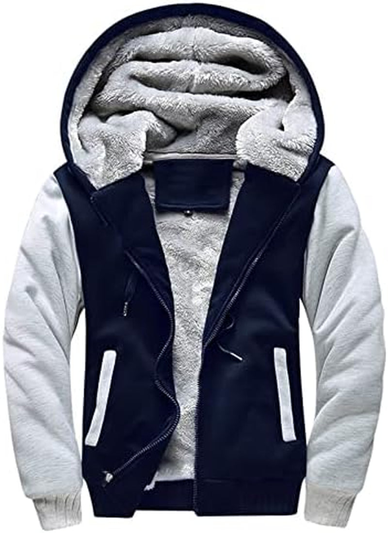 Men'S Zip up Winter Coat Fleece Hoodie Heavyweight Sherpa Lined Hoodie Sweatshirt for Men