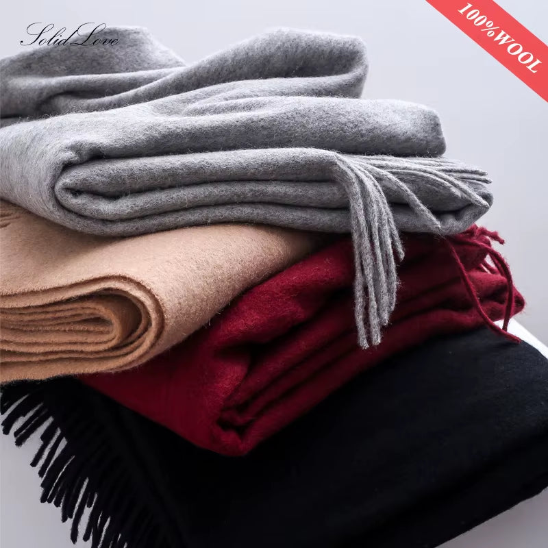 Solidlove Wool Winter Scarf Women Scarves Adult Scarves for Ladies 100% Wool Scarf Women Fashion Cashmere Poncho Wrap