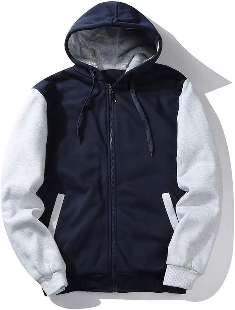 Men'S Zip up Winter Coat Fleece Hoodie Heavyweight Sherpa Lined Hoodie Sweatshirt for Men