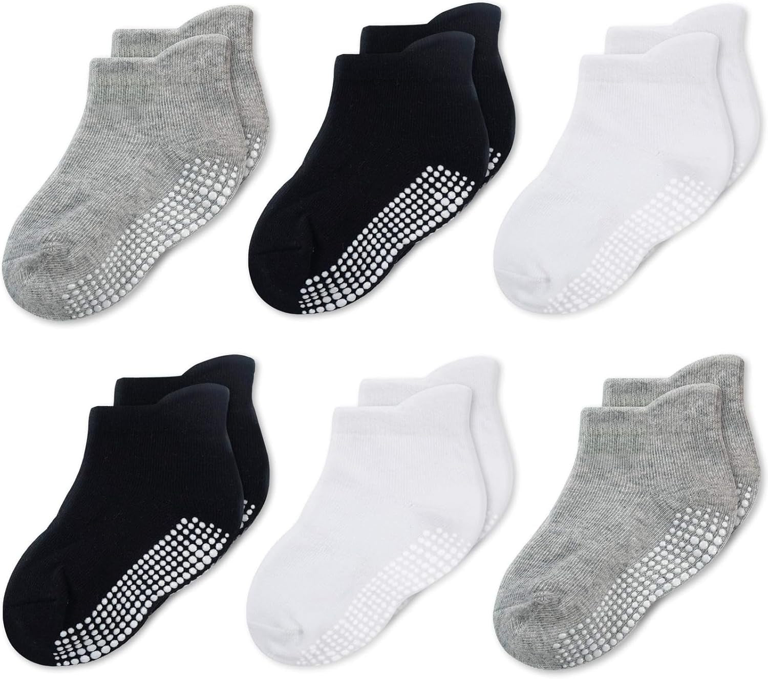 Baby & Toddler Socks with Grippers Non Slip Ankle Grip Socks for Boys and Girls - Comfy Soft Cotton - 6 Pack