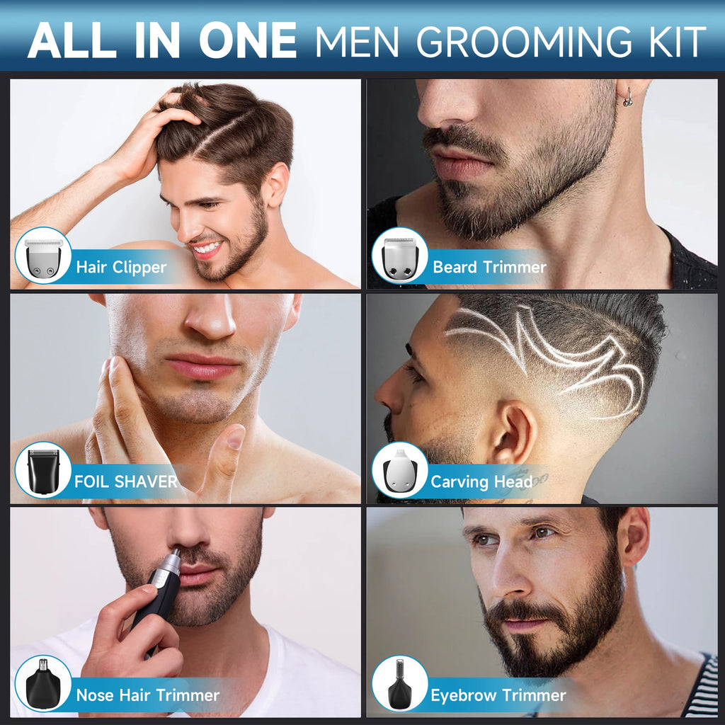 MASTER Men'S Grooming Kit 5 in 1 Multifunctional Electric Hair Clippers Rechargeable Razor Men Beard Nose Trimmer
