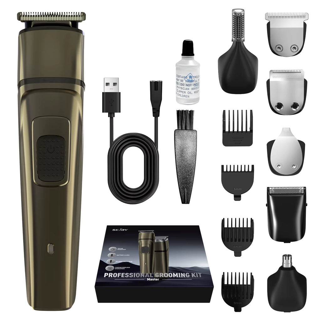 MASTER Men'S Grooming Kit 5 in 1 Multifunctional Electric Hair Clippers Rechargeable Razor Men Beard Nose Trimmer