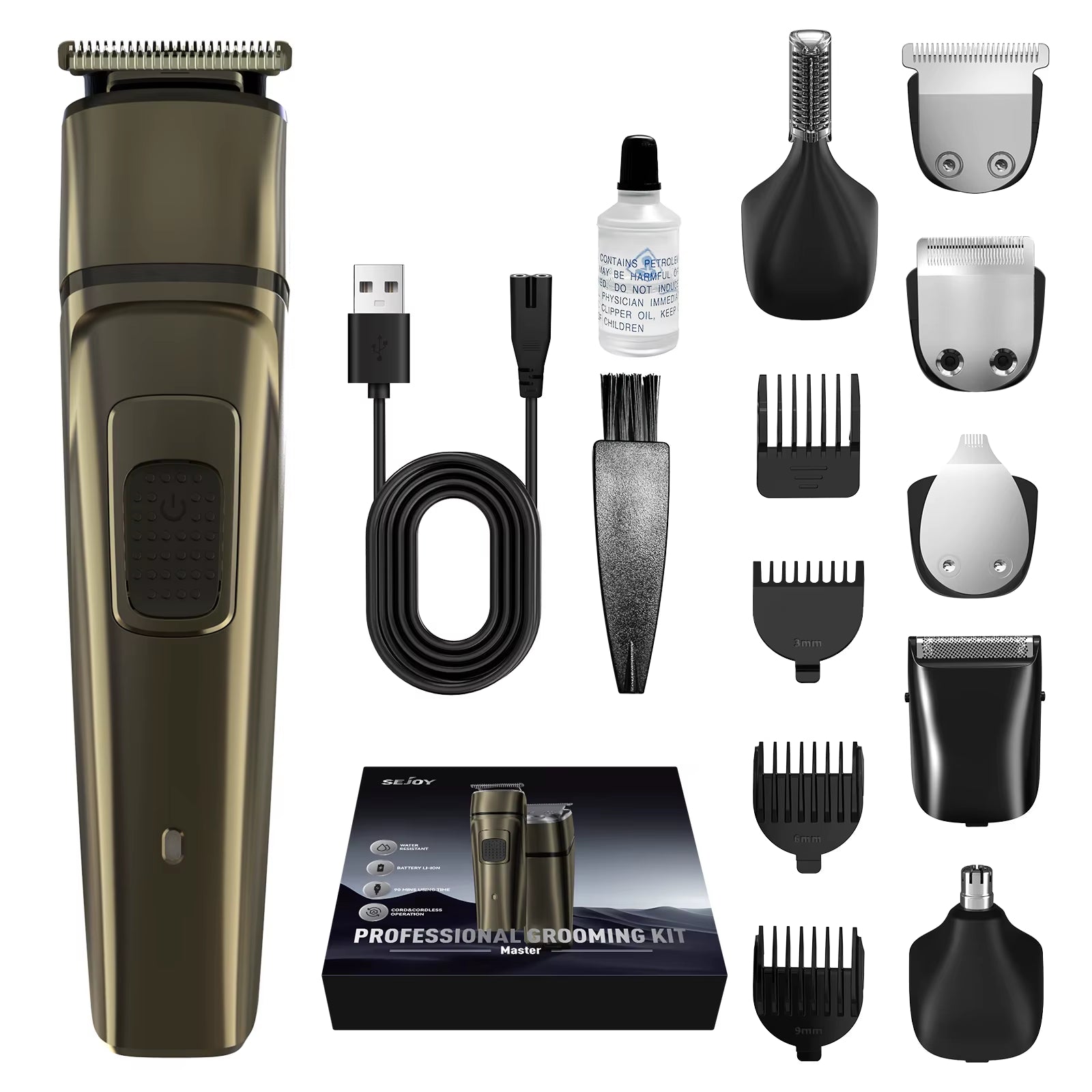 MASTER Men'S Grooming Kit 5 in 1 Multifunctional Electric Hair Clippers Rechargeable Razor Men Beard Nose Trimmer