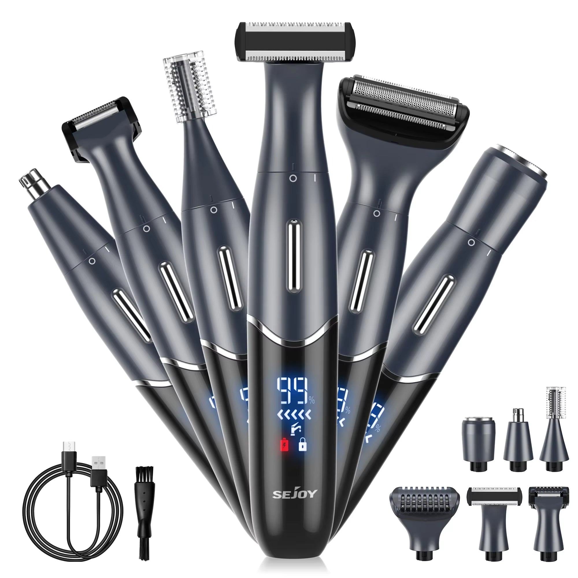 6 in 1 Body Hair Trimmer Kit Electric Beard Shaver Men&Women Nose Hair Trimmer Eyebrow Razor Portable Body Shaver IPX5