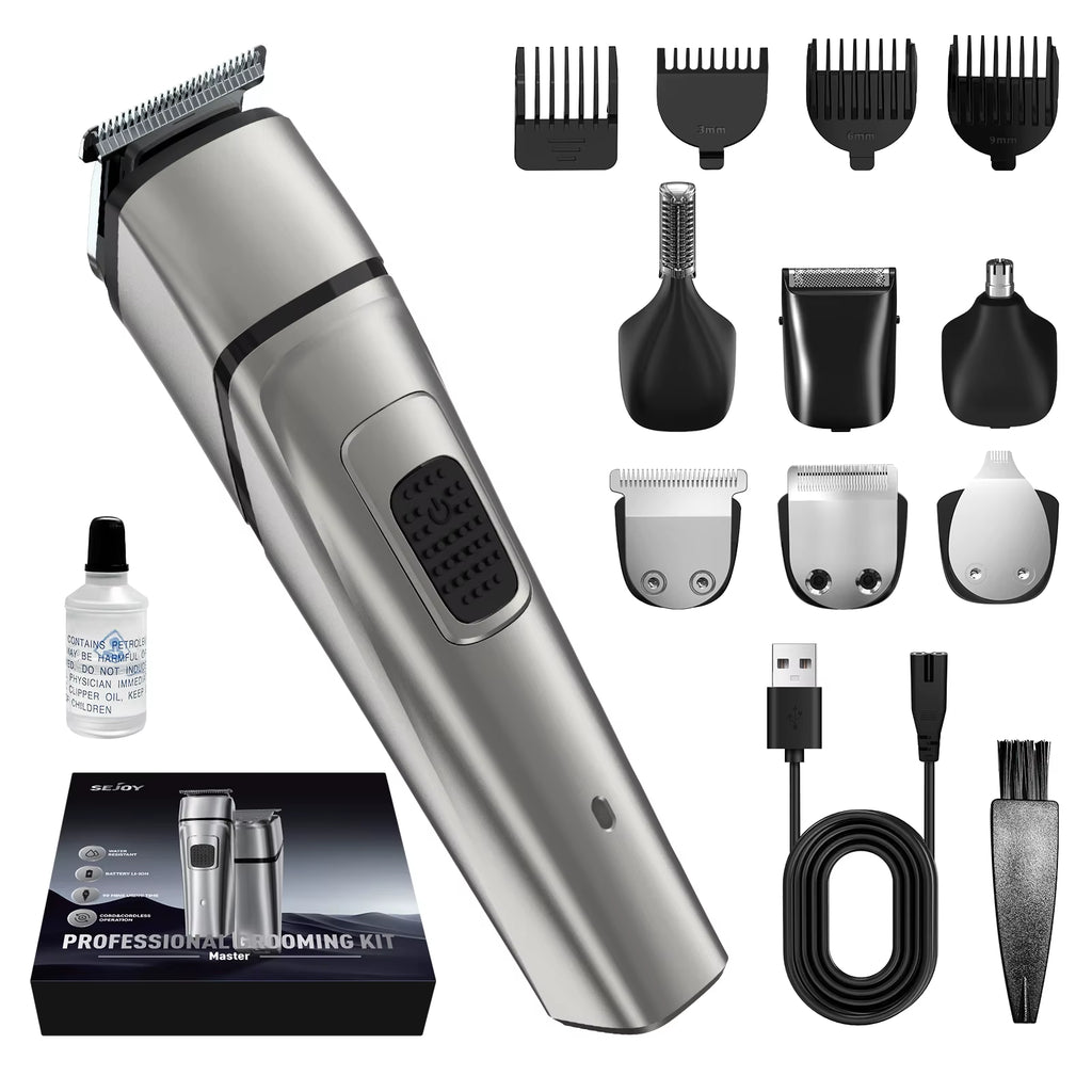 MASTER Men'S Grooming Kit 5 in 1 Multifunctional Electric Hair Clippers Rechargeable Razor Men Beard Nose Trimmer